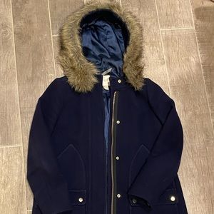 J. Crew Factory Wool Chateau Parka Navy - 2 Petite